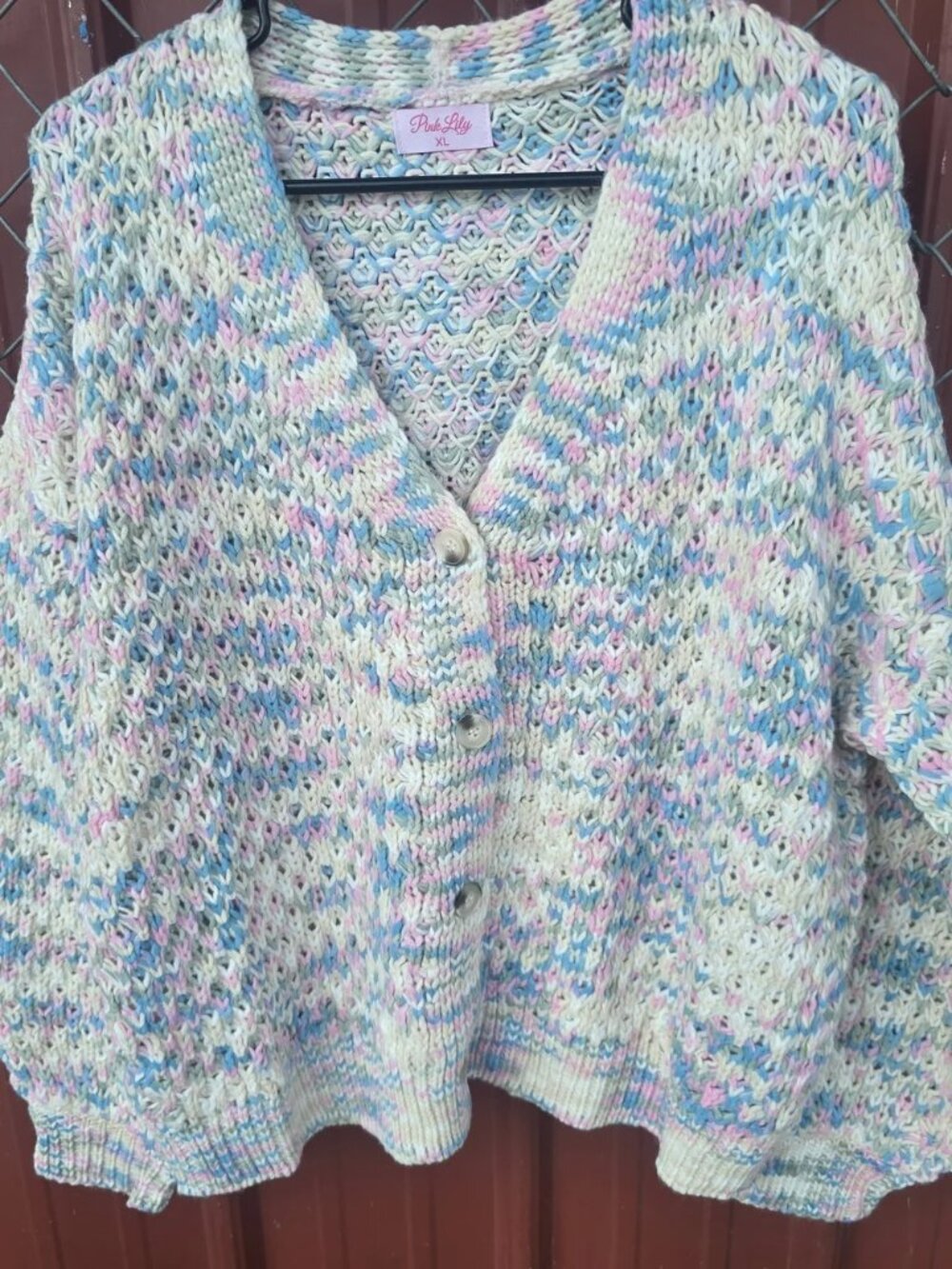 Pink Lily Pastel Multi-Color V-Neck Button Cardigan Sweater
